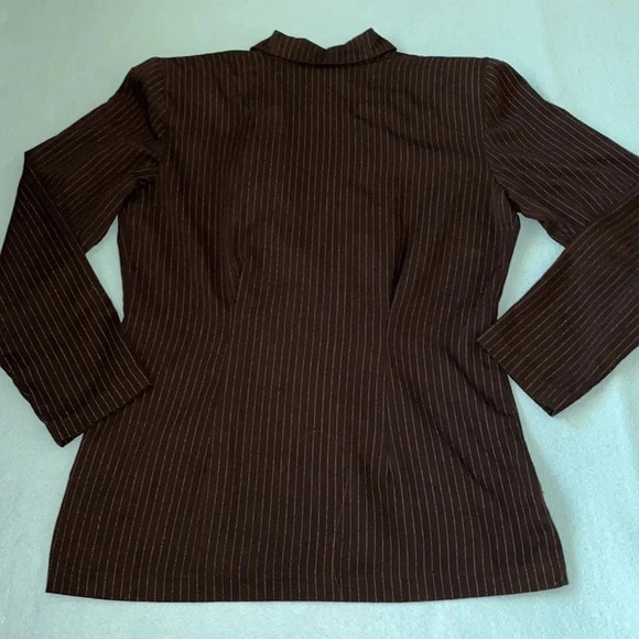 ALL THAT JAZZ pinstripe blazer jacket pearl buttons black with white size 9/10 - Picture 2 of 11